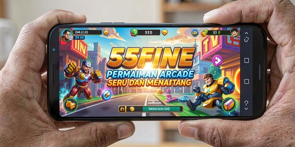 Screenshot utama 55FIVE menunjukkan gameplay seru dengan berbagai tingkat kesulitan.