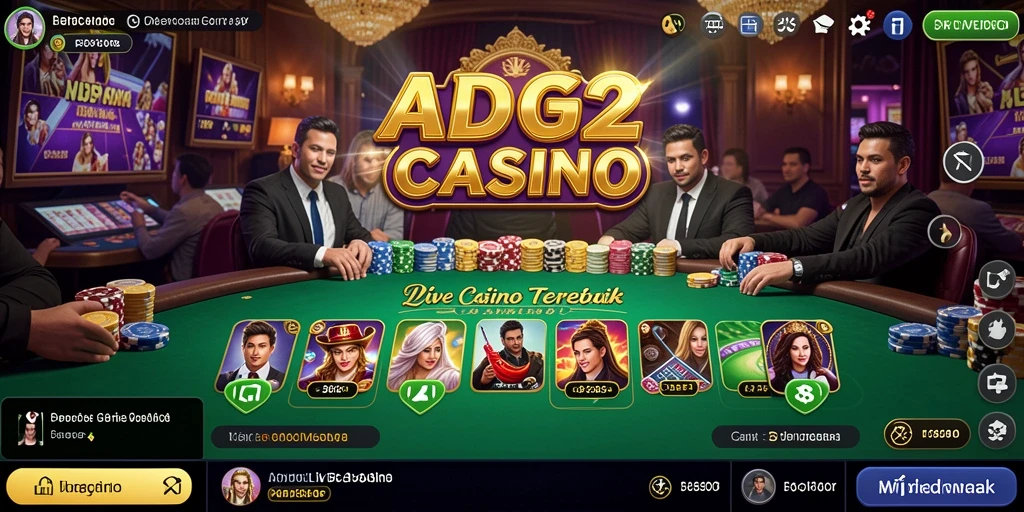 Screenshot gameplay ADG62 menampilkan dealer live dan interaksi pemain.