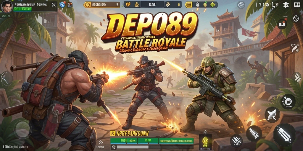 Screenshot DEPO89 menunjukkan aksi pertempuran intens di arena Battle Royale.