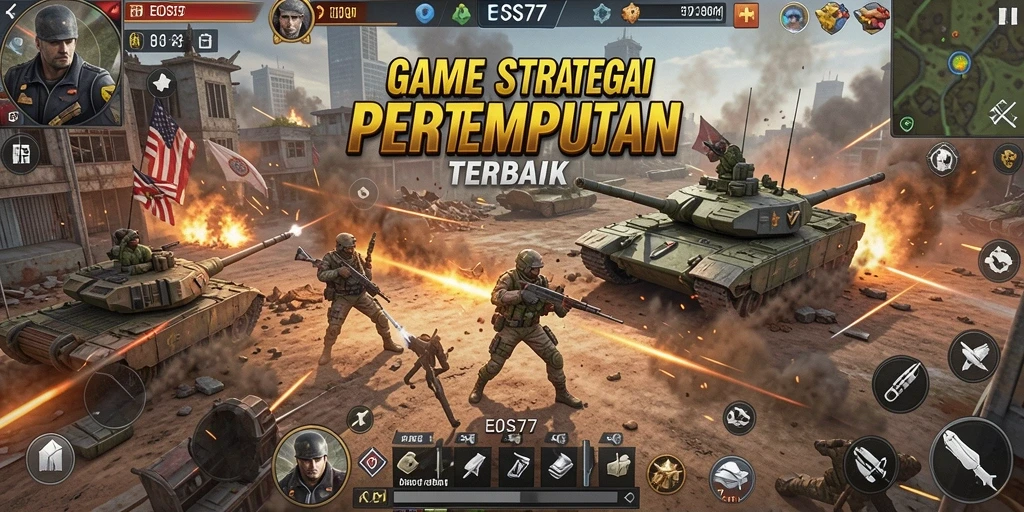 Tampilan gameplay seru dalam EOS77 dengan sistem taktik SLG.
