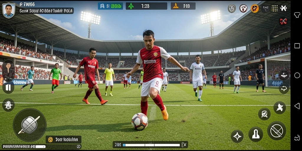 Tampilan layar utama <strong>FW66</strong> dengan aksi seru di lapangan sepak bola.