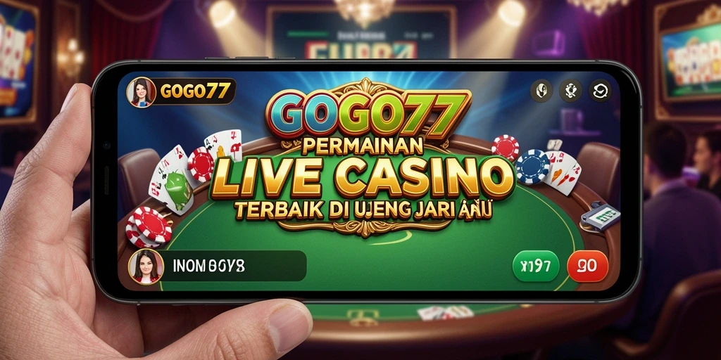 Tangkapan layar GOGO77 menampilkan dealer langsung dan suasana permainan kasino yang seru.