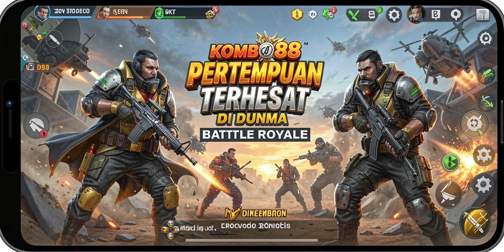 Screenshot KOMBO88 menunjukkan aksi intens dalam pertempuran Battle Royale.