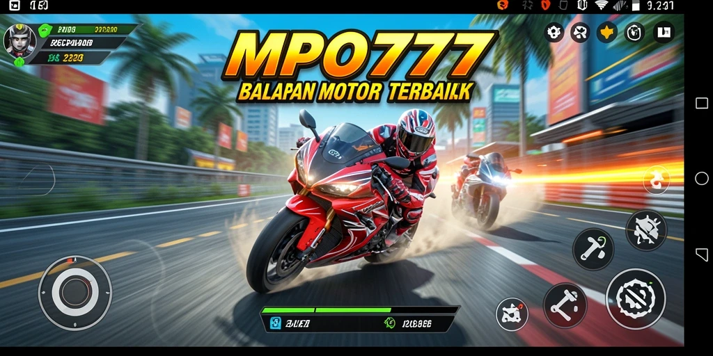 Screenshot MPO777 menampilkan aksi balapan motor yang seru dan cepat.