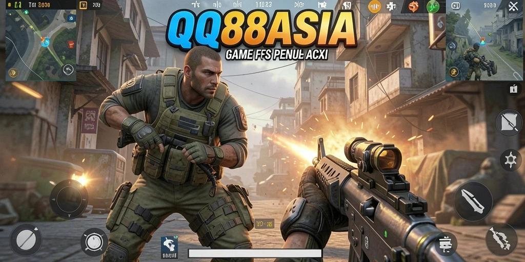 Tangkapan layar gameplay dari QQ88ASIA yang menunjukkan aksi tembak-menembak intens.