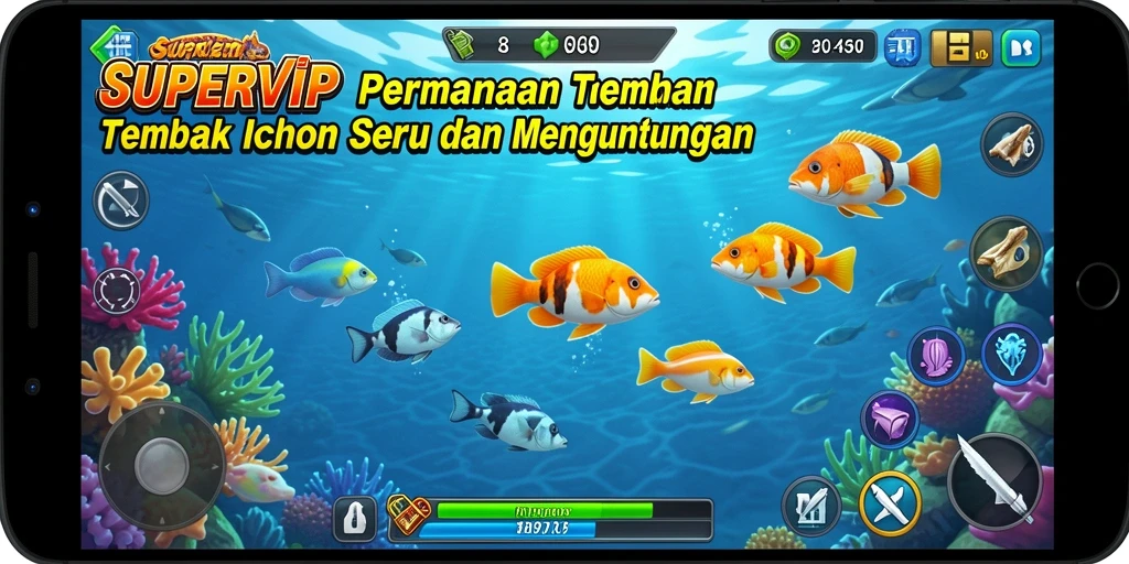 Tampilan gameplay memikat dari SUPERVIP dengan aksi tembak ikan yang seru.