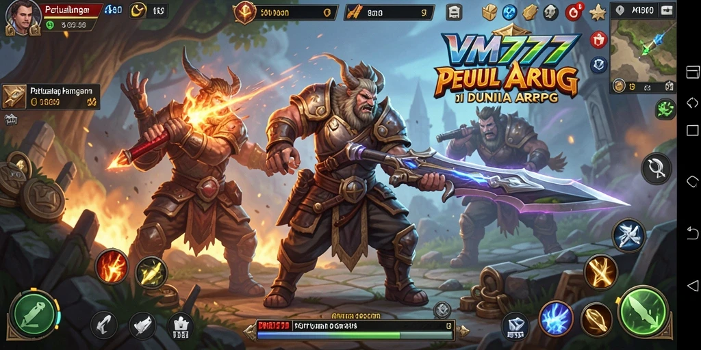 Screenshot gameplay VM777 menampilkan aksi pertarungan seru dengan karakter yang dinamis.